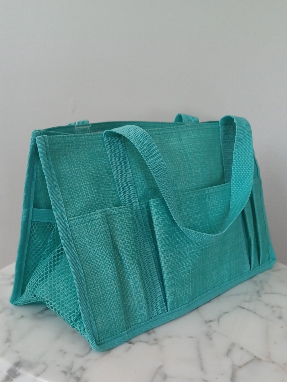 Thirty-one Keep It Caddy turqoise Crosshatch Blue Green Tote approx 6x13x8 Copy